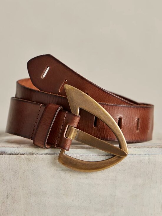 NWT Free People Noa Leather Belt Brown Brass Buckle Cowgirl Festival S-M $58